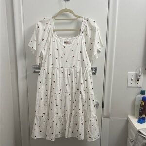 SO White Dress With Strawberry Accents 🍓 Adorable and Flows Beautifully